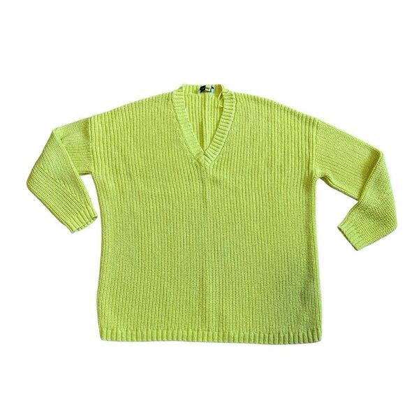 Zara Oversized Yellow Knit V-Neck Sweater - Picture 4 of 11